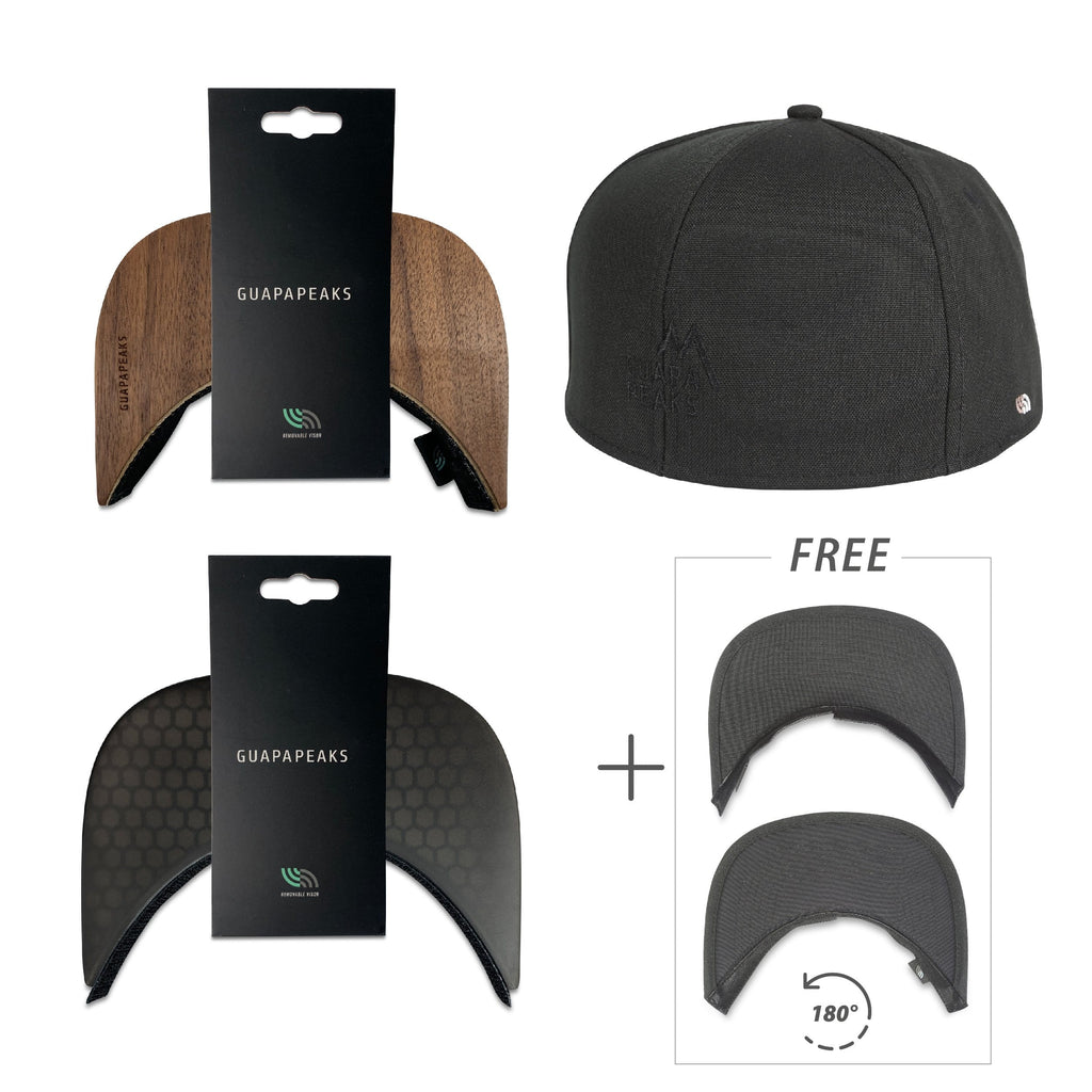 Black 6 Panel Cap Set | Walnut & Black Surf + Free Fabric Visor