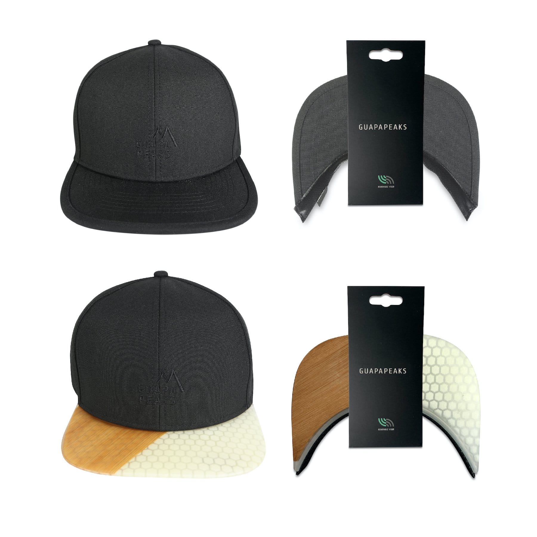 Black 6 Panel Cap Set | Bamboo Surf + Free Fabric Visor