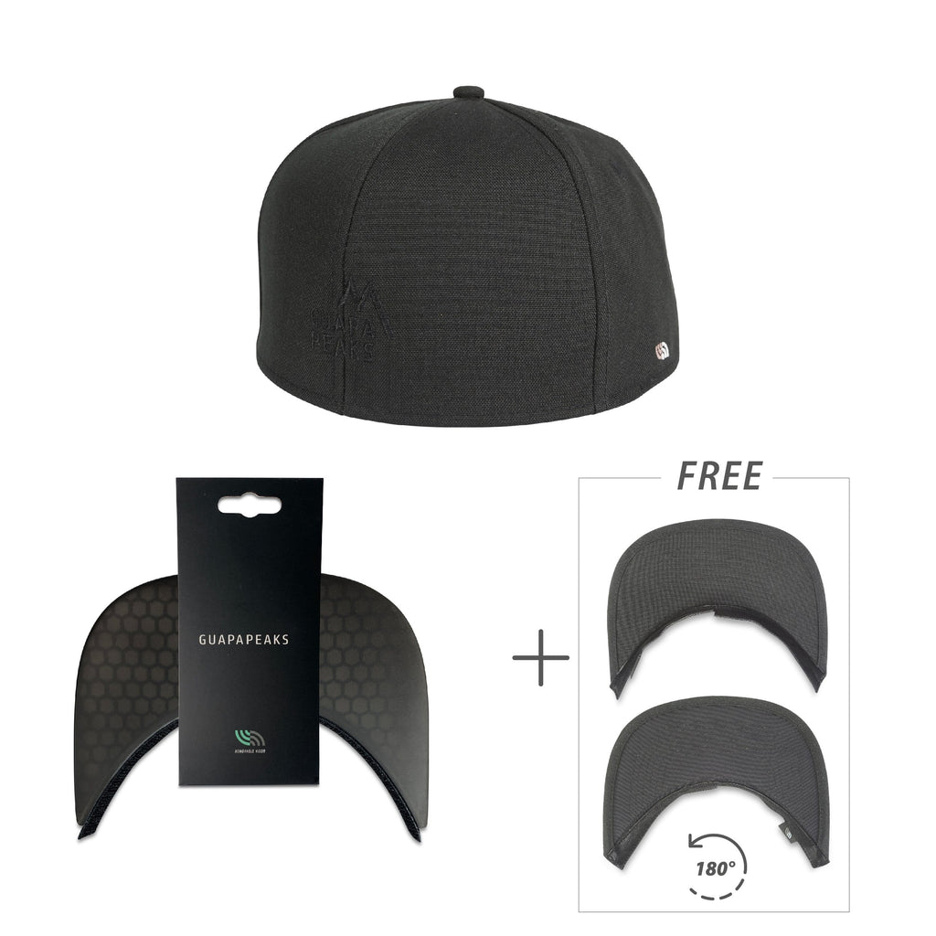 Black 6 Panel Cap Set | Black Surf + Free Fabric Visor