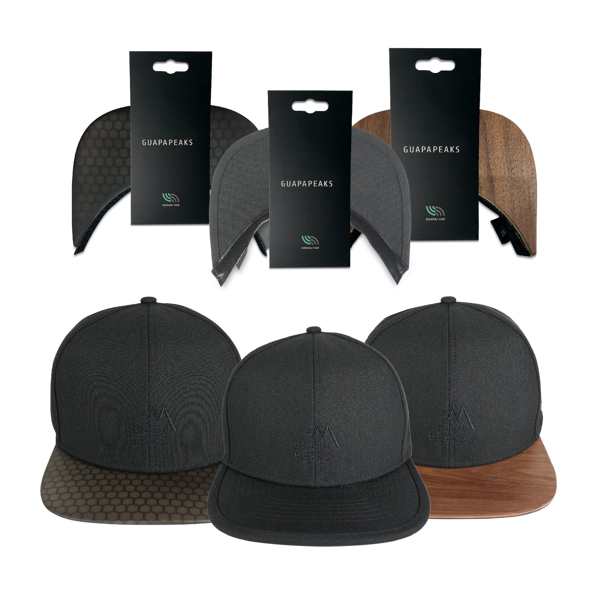 Black 6 Panel Cap Set | Walnut & Black Surf + Free Fabric Visor