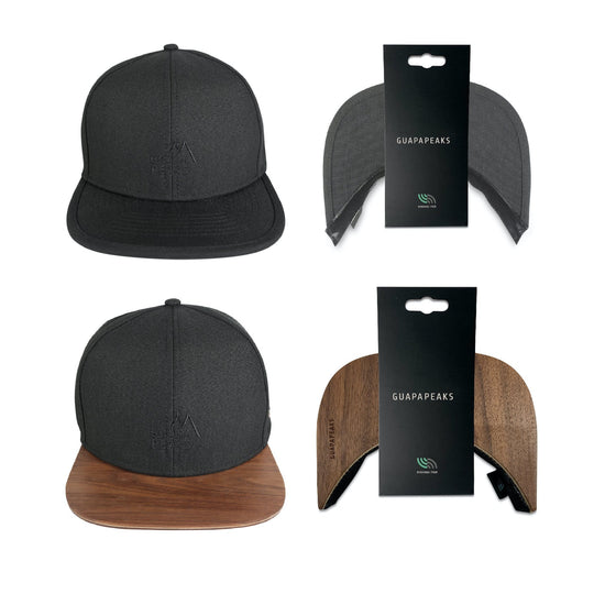 Black 6 Panel Cap Set | Walnut Wood + Free Fabric Visor