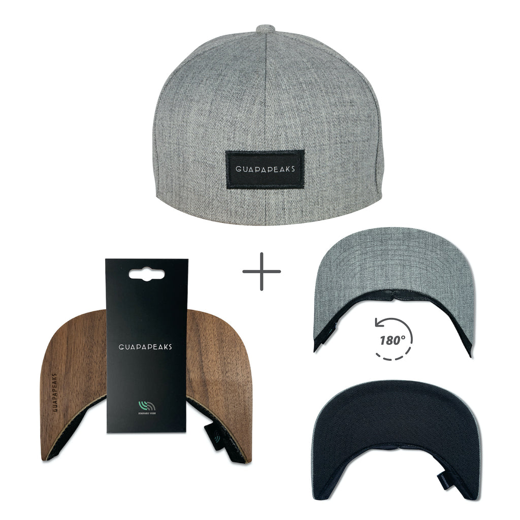 Grey Tweed 6 Panel + Walnut Wood Visor